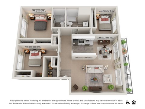 Floor plan for 3 beds, 2 baths, 1094 sqft